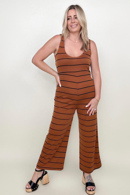 Women's Fall Striped Sleeveless Jumpsuit with Wide Legs up  to XL - Shell Design Boutique